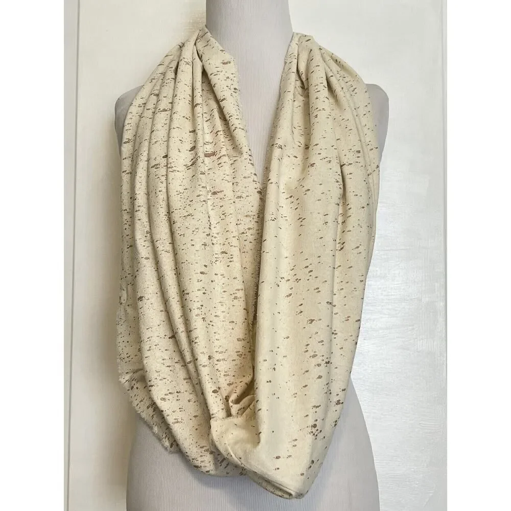 ARGAMAN & DEFIANCE Naturally Dyed Raw Silk Infinity Scarf White Rose Gold NEW